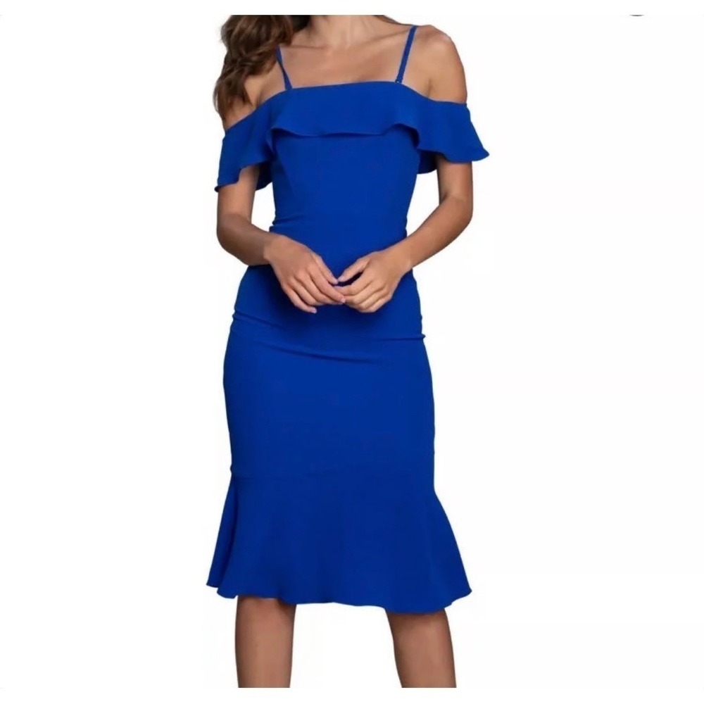 Dress the Population Faye Ruffle Off Shoulder Convertible Midi Dress Size Small